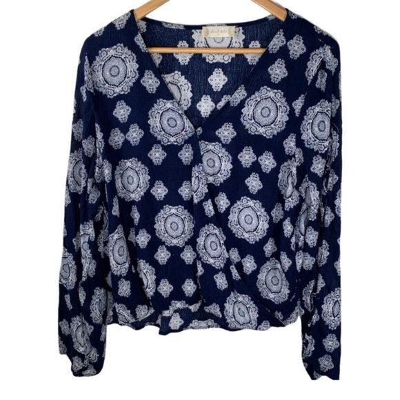 Altar'd State Tops - Altard State Top Womens Long Sleeve Blouse Medium Boho Peasant Navy Blue White